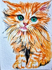 ACEO orange tabby Kitten cat art painting,pet lover bestgift,home design2.5×3.5