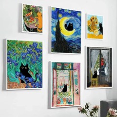 Funny Art Matisse Monet Black Cat Van Gogh Sunflowers Canvas Painting Posters