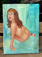 Handmade oil painting girl Ukrainian vintage 1960s Length 27inch Width19