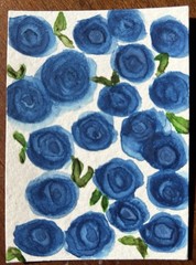 Original ACEO Abstract Botanical Watercolor Painting “Blue Rose Parade”