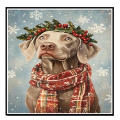 Christmas Weimaraner Dog Wall Art with Holly Wreath Snow Canvas for Home Decor