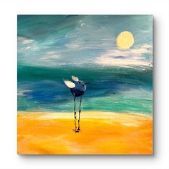 Mary Myers Original Beach Bird Abstract Expressionism 8×8 Signed cradled wood