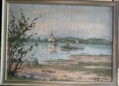 Oil painting signed J.Kirchdorf landscape in the pre-alps with church