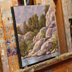 Jeff Love Art Original Oil Painting Phoenix Arizona Rocks Landscape Saguaro Lake
