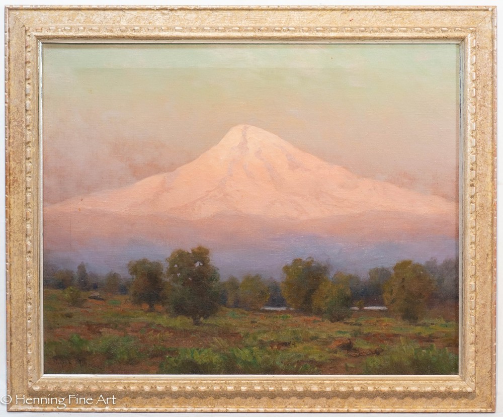 Royal Hill Milleson Antique Impressionist Painting Mt. Hood Oregon Sunset 24×29″