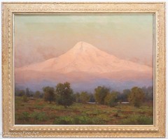 Royal Hill Milleson Antique Impressionist Painting Mt. Hood Oregon Sunset 24×29″