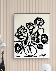 Black Flowers 11×14 Paper Original Artwork Monochrome Abstract Fine Art Decor