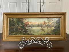 Antique 1814 Lake & Woods Landscape Oil Painting on Cardboard 43″ Dated
