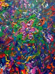Abstract Painting Rainbow Garden Flowers Impasto Textured Art
