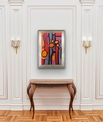 Original Abstract Painting Modern Pop Art Blue Yellow Green On Paper 8.25”x6”.