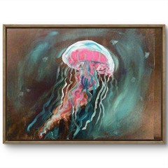 Pink Jellyfish Modern Original Signed 11×14 Acrylic Canvas Ocean Wall Art BACH