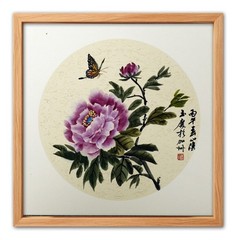 Original Chinese Ink Painting Peony Butterfly Framed Artwork Handmad