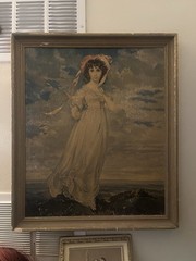 Vintage MCM Pinkie Painting Lawrence Worn Wood Framed Textured Print 26×23