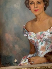 Sascha Lautman Vintage Oil Portrait Painting Socialite Woman Gilt Wood Frame