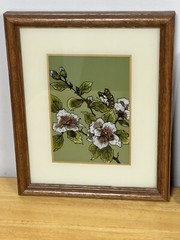 Reverse Glass Painting Set 2 Floral Butterfly Design Dogwood VTG Wood Frames SEE