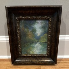 D. Battore Signed Landscape Painting, Vertical Framed Wood, Ready To Hang