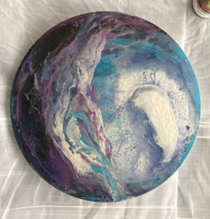 Original Round Painting „Cold Moon“ Abstract Fine Art Canvas Signed by artist