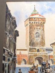 Stanislas Fabijanski Watercolor St. Florian’s Gate Kraków Polish Artist Signed