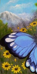 Butterfly ORIGINAL ACRYLIC PAINTING Landscape Mountain Flowers ART 8 x 10 in