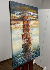 Modern Abstract Sailboat Oil Painting 24×36 Inch Canvas Wall Art Decor