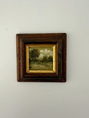 ORIGINAL landscape mini painting in handmade vintage style ornate frame