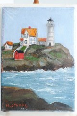 Oil on Canvas Lighthouse on the Ocean by Herbert Crooks Sealed 6.75 x 4.75 in