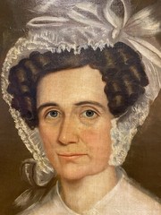 American School Antique Oil Portrait Woman Bonnet Folk Art 19th C