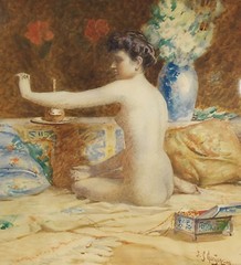John Sloan Gordon Canadian,1868-1940 Harem Nude Orientalist Watercolor Painting