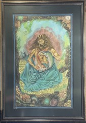 Original Painting on Cloth Astrology Zodiac Pisces Neptune Jupiter Tarot FRAMED