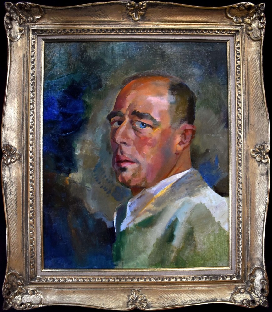 1950 Belgian Portrait Oil Painting Edmond Dutry Double-Sided Ghent Salon Artist