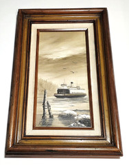 TWO Nautical Seaside Boat Seagulls Ocean Calm Serene Paintings on Canvas SIGNED