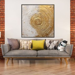Golden Circle Oil Painting on Canvas Hand Painted Abstract Wall Art For Decor