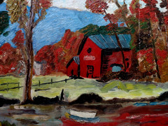 Vtg 1964 Orig 18×24 Primitive Naive Barn Farm Landscape Painting Signd Sylvester