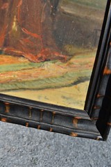 Antique Belgian oil cardboard painting cardinal Drinking shot liquor religious