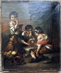 Murillo Young Boys Playing Dice 19th Century Oil on Canvas