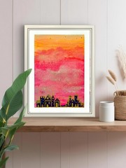 Castle In The Clouds Expressionist Original Watercolor 5×7 On Matte Paper Signed