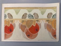 Original Art Deco Nouveau Gouache Painting 1930 Old Bird XXe