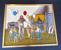 H. Hargrove Painting Circus Scene Children Balloons Clown Wall Picture Framed