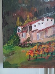 MIA (20th) „Mountain Village And Vines“ Oil On Canvas 38 X 46 Cm