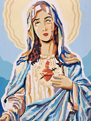 Vintage Paint By Number Immaculate Heart Virgin Mary Signed 1954 MCM Mid Century