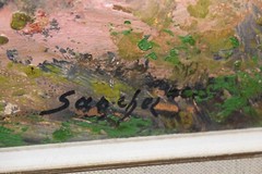 Vintage Oil Painting On Canvas Signed SANCHEZ Mexico Village Scene Buildings