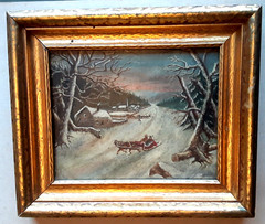 ANTIQUE AMERICAN INDIANS LANDSCAPE OIL PAINTING ON CANVAS 1850s NEW YORK STATE