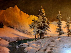 Russian Artist Ivan Nicoletzky Snowy Painting Red Sunset Mountains in the Snow