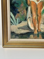 Antique Impressionist Painting Pretty Woman Female Model Granet 1940’s Oil
