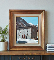 Snowfall in an Old Italian Village Winter Landscape Vintage Oil Painting signed