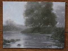 Landscape Oil Painting Canvas Board Tree River Country Gray Lake Art