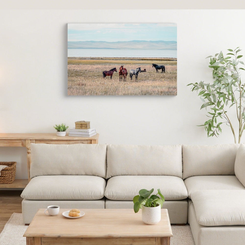 Framed Horse Canvas Print Vintage Western Farmhouse Rustic Wall Art 24×36 Inch