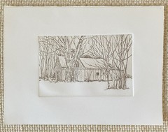Original Woodblock Barn Etching By Fran Ritchie Yost