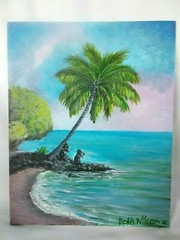 Original Acrylic Painting 8 x 10 Canvas Tropical Island Beach Cove Art Decor