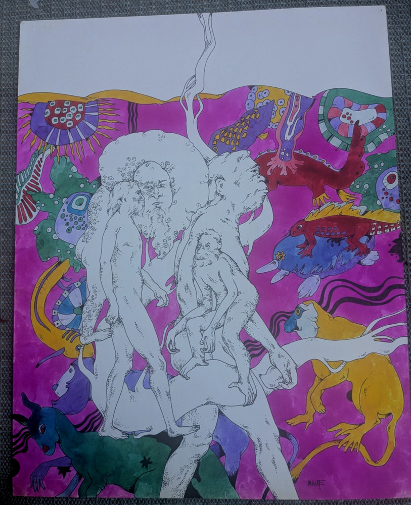 Maire Palme Estrada Original 11×14 Hand‑Colored Pen & Ink Illustration Signed